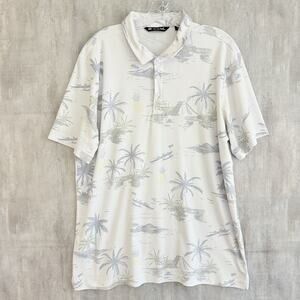 Travis Mathew Polo Shirt Men's XL Hawaiian Palms Print Short Sleeve Pineapple